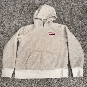 Levi's Cream Sherpa Hoodie with Red Logo Patch Kids Unisez